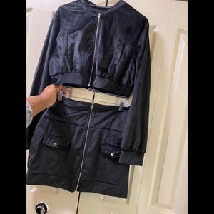 Velvet Two piece crop jacket & mini skirt zipper set